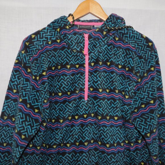 Valor Collective Mens L 1/4 Zip Hooded Fleece Black Pink Blue Geometric Hoodie - Picture 2 of 12